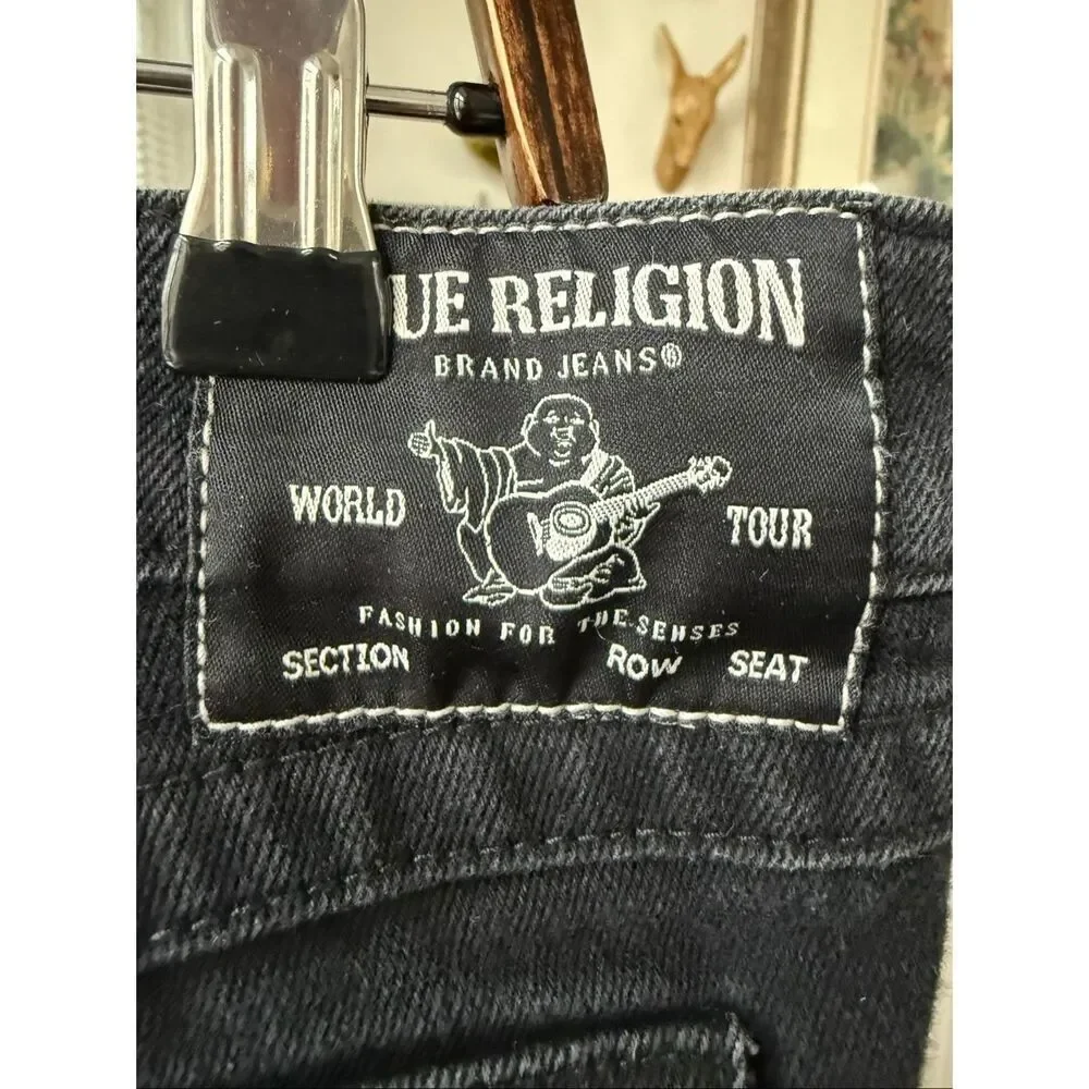 True Religion Joey Mid Rise Flap Flare Jeans Black $154 31